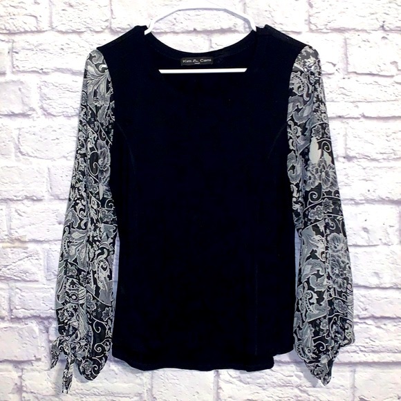 Kim & Cami Blouse with Floral Patterned Tied Sheer Long Sleeves - Picture 1 of 4